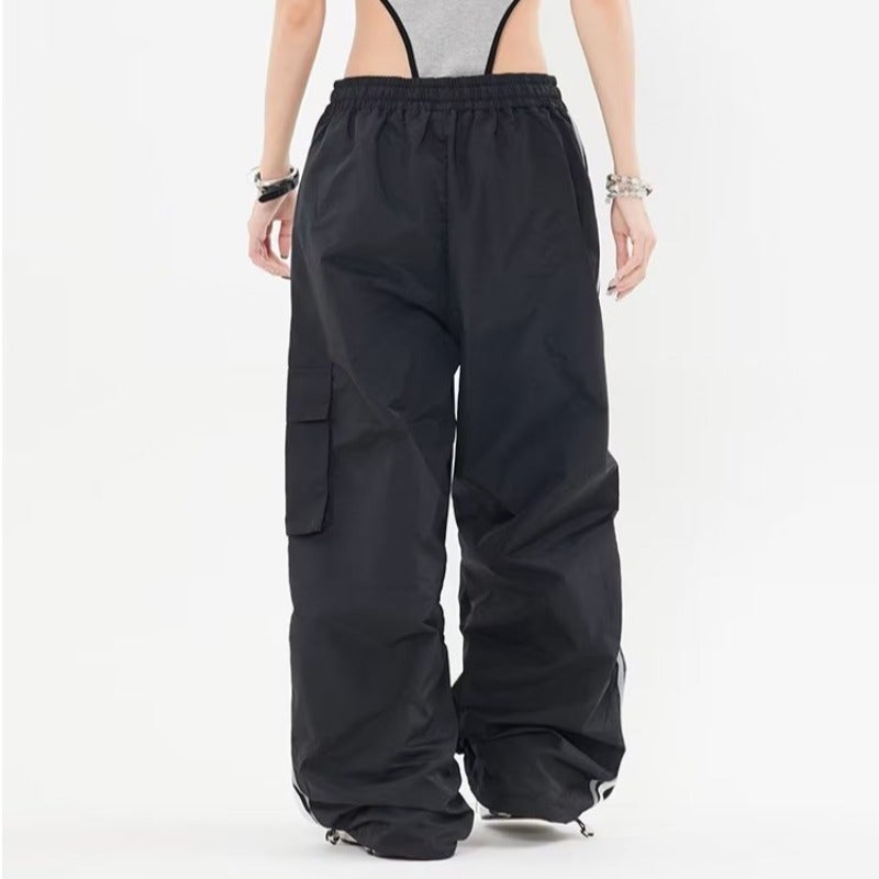 Casual Striped Cargo Pants Women Loose Fit Black  - Image 5