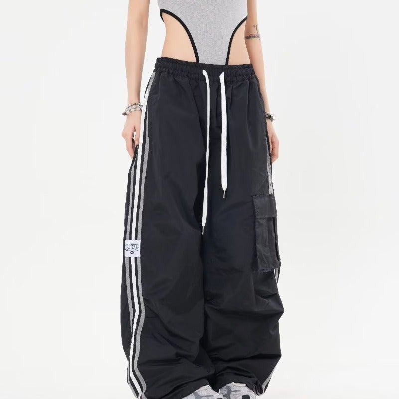 Casual Striped Cargo Pants Women Loose Fit Black  - Image 2