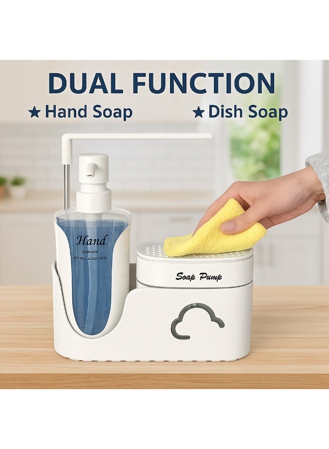 الأساسيات الحضرية مجموعة موزع صابون اليدين والأطباق 5 في 1 مع حامل إسفنجة، وحامل فرشاة ورف مناشف، ومجموعة مضخة صابون الأطباق مع موزع صابون اليدين، ومنظم حوض المطبخ، وحامل حوض الكل في واحد (أبيض) - Image 4