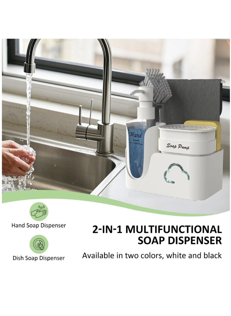 الأساسيات الحضرية مجموعة موزع صابون اليدين والأطباق 5 في 1 مع حامل إسفنجة، وحامل فرشاة ورف مناشف، ومجموعة مضخة صابون الأطباق مع موزع صابون اليدين، ومنظم حوض المطبخ، وحامل حوض الكل في واحد (أبيض) - Image 5