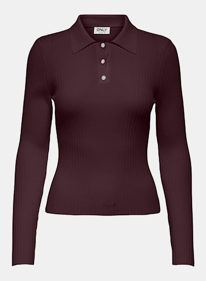 ONLY ONLY Womens Elisa Longsleeve Ribbed Polo - Image 1
