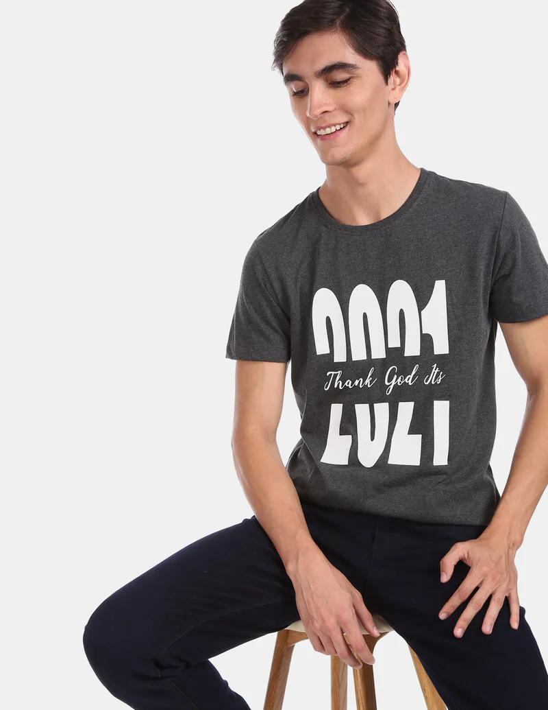 Heathered Printed Front T-Shirt