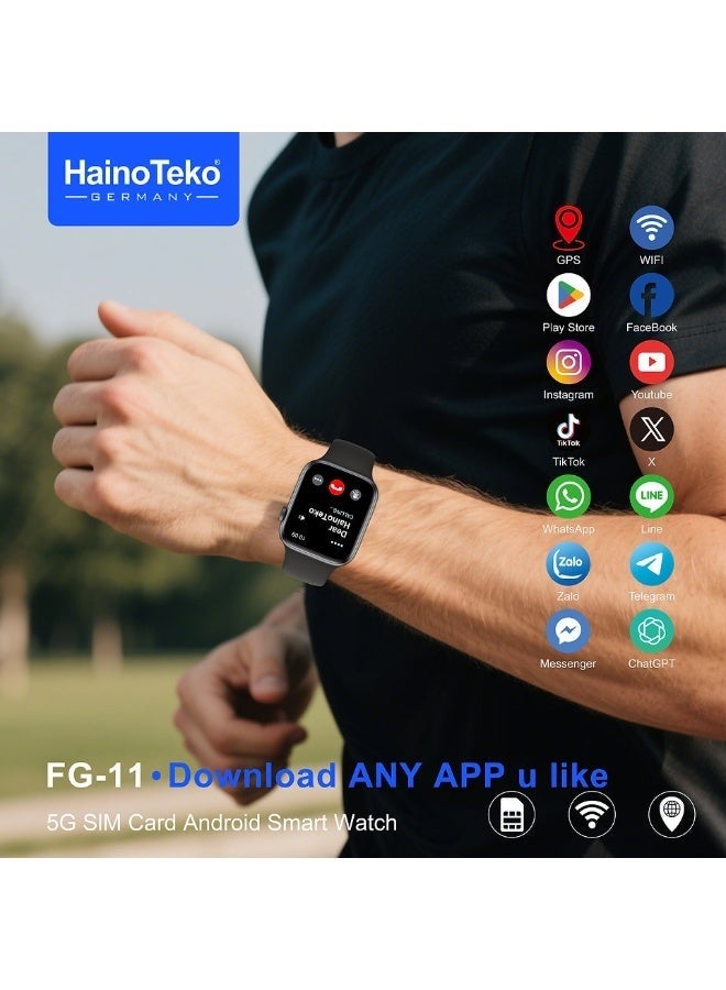 Haino Teko FG-11 5G Android Smart Watch with SIM Card Slot, Rotating Camera, Play Store Support, Fitness & Health Tracking, Call & Message Alerts, Stylish Unisex Design – Black - Image 3