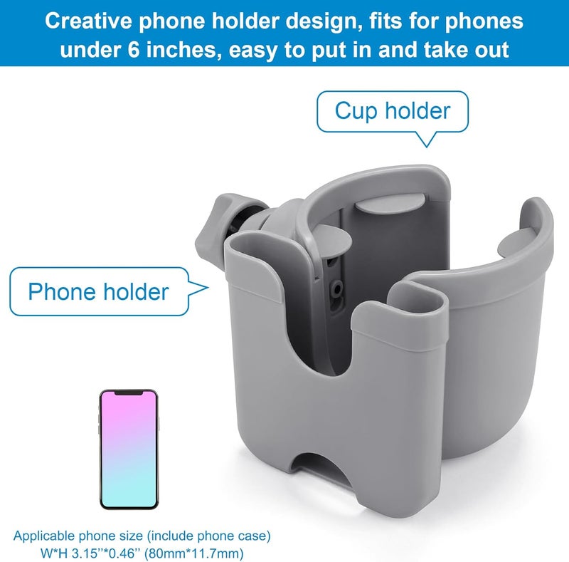 accmor Stroller Cup Holder with Phone Holder, Bike Cup Holder, Universal Cup Holder for Uppababy Nuna Doona Strollers, 2-in-1 Cup Holder for Walker, Wheelchair, Scooter - Image 3