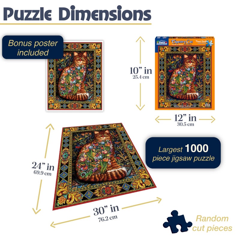 White Mountain Puzzles Tapestry Cat - 1000 Piece Jigsaw Puzzle - Image 3