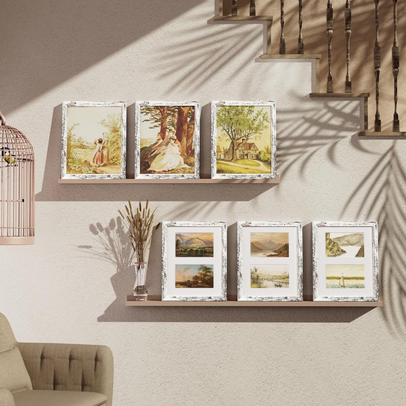 Vittanly 8x10 Collage Picture Frame  Displays 2Pcs 4x6 Pictures with Mat or 1Pcs 8x10 without Mat  Photo Frame for Wall Mounting or Table Top with Stand  Distressed White  1 Pack