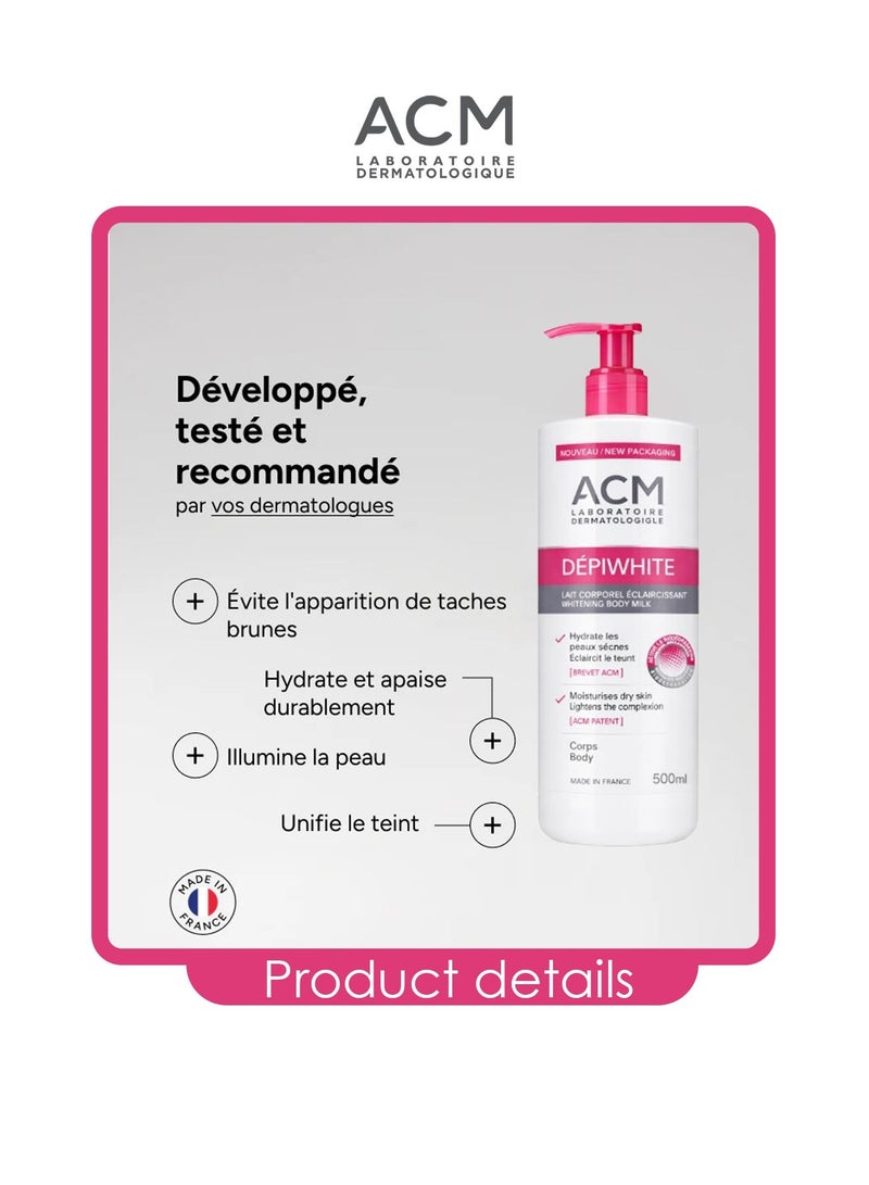 ACM Laboratoire dermatologique Body Milk Lotion 500ml – Premium Whitening and Hydrating Body Lotion for Even Skin Tone, Anti-Dark Spots, Radiant Glow, Smooth Texture, and Dermatological Care - Image 2