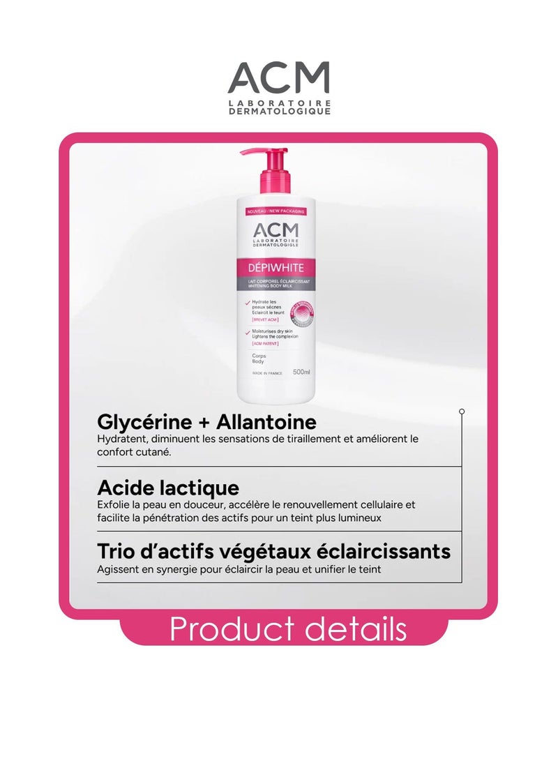 ACM Laboratoire dermatologique Body Milk Lotion 500ml – Premium Whitening and Hydrating Body Lotion for Even Skin Tone, Anti-Dark Spots, Radiant Glow, Smooth Texture, and Dermatological Care - Image 3