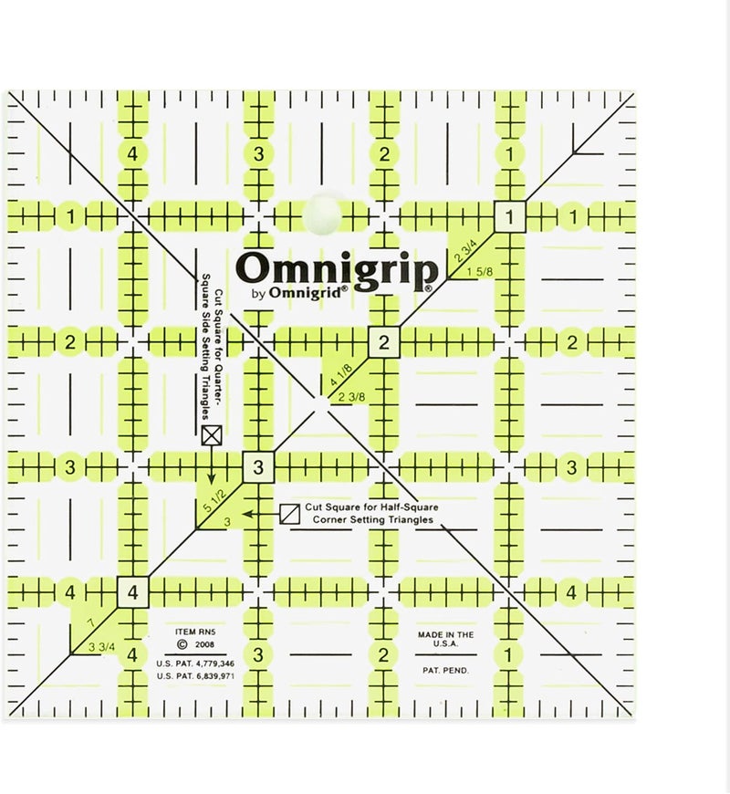 Omnigrid Non-Slip Quilter's Ruler, 5-Inch Square for Accurate Cutting - Image 1