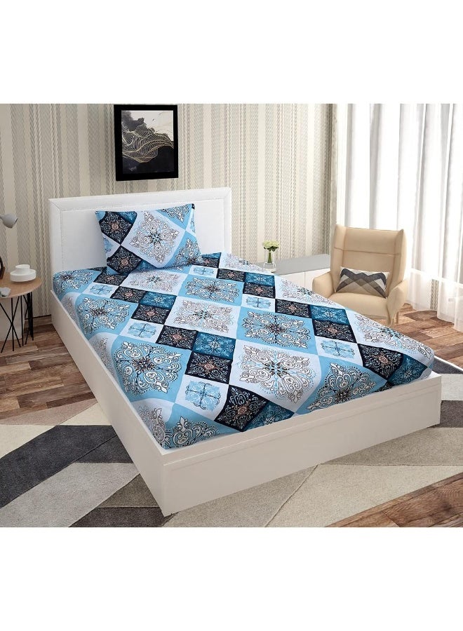 Urban Magic URBAN MAGIC Elegant Motifs Printed Blue Single Bedsheet with 1 Pillow Cover  - Image 1