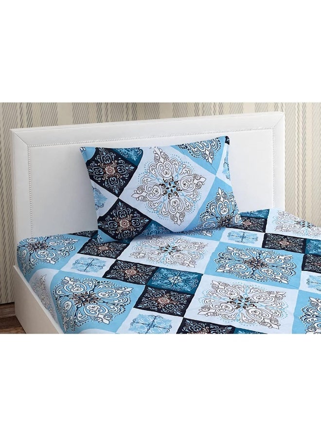 Urban Magic URBAN MAGIC Elegant Motifs Printed Blue Single Bedsheet with 1 Pillow Cover  - Image 4