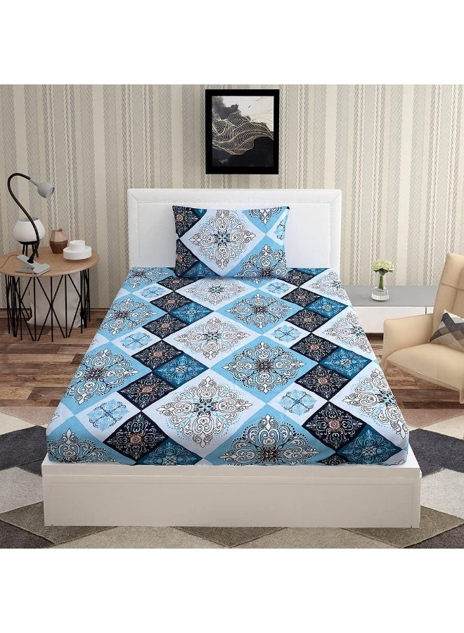 Urban Magic URBAN MAGIC Elegant Motifs Printed Blue Single Bedsheet with 1 Pillow Cover  - Image 3