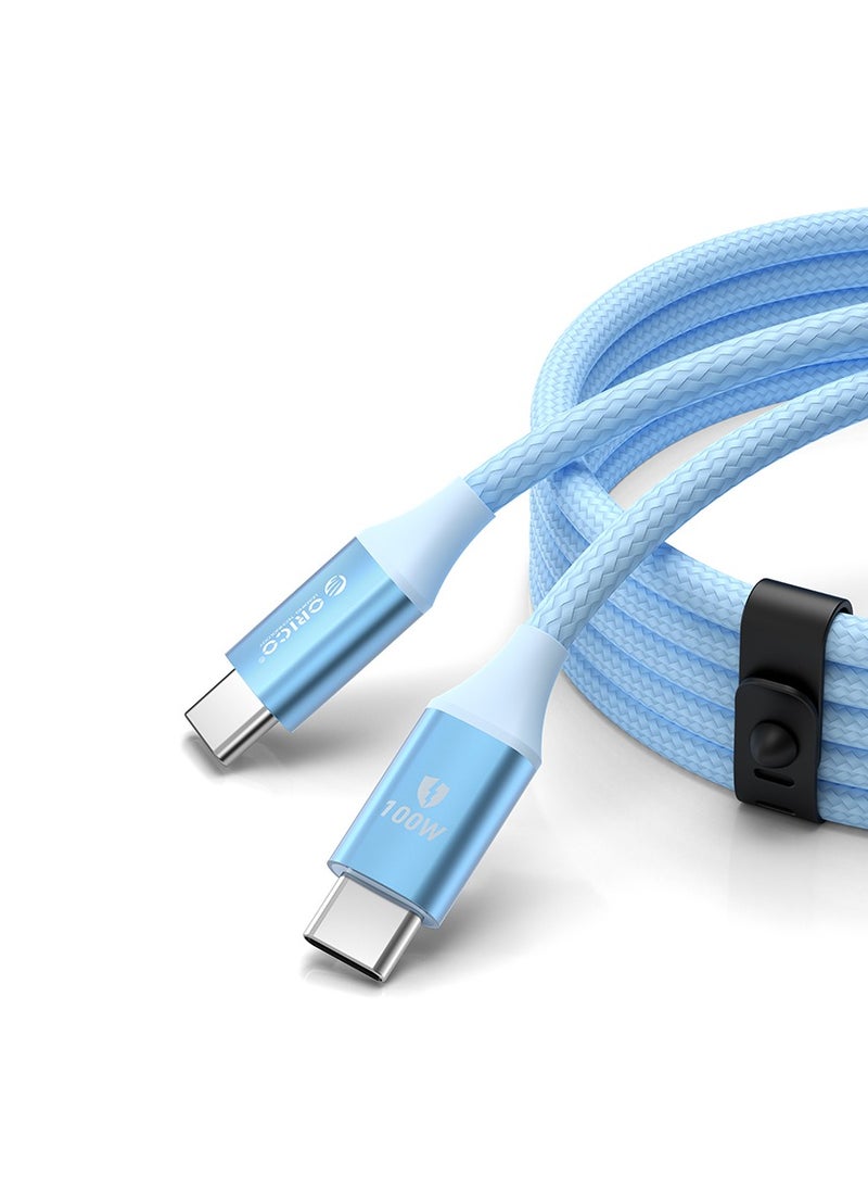 Orico 100W USB Type C Cable  Nylon precision woven cable body USB C to USB C 2.0 Cable (C to C) Compatible For iPhone 16 15 Pro Max iPad Pro Air mini 6 MacBook Pro Air Galaxy S24 S23 Ultra Z Fold Xiaomi Honor OPPO OnePlus 1M BLUE - Image 1