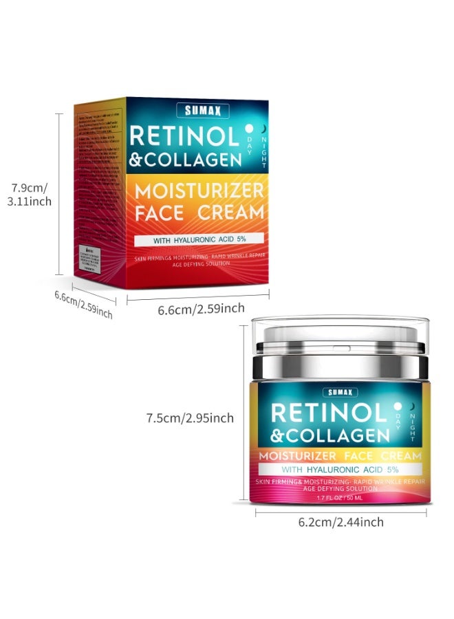 SUMAX Retinol Cream for Face with Hyaluronic Acid, Day-Night Anti-Aging Moisturizer for Women, Men, Collagen Cream for Face Reduces Wrinkles, Dryness, 1.7Oz - Image 2