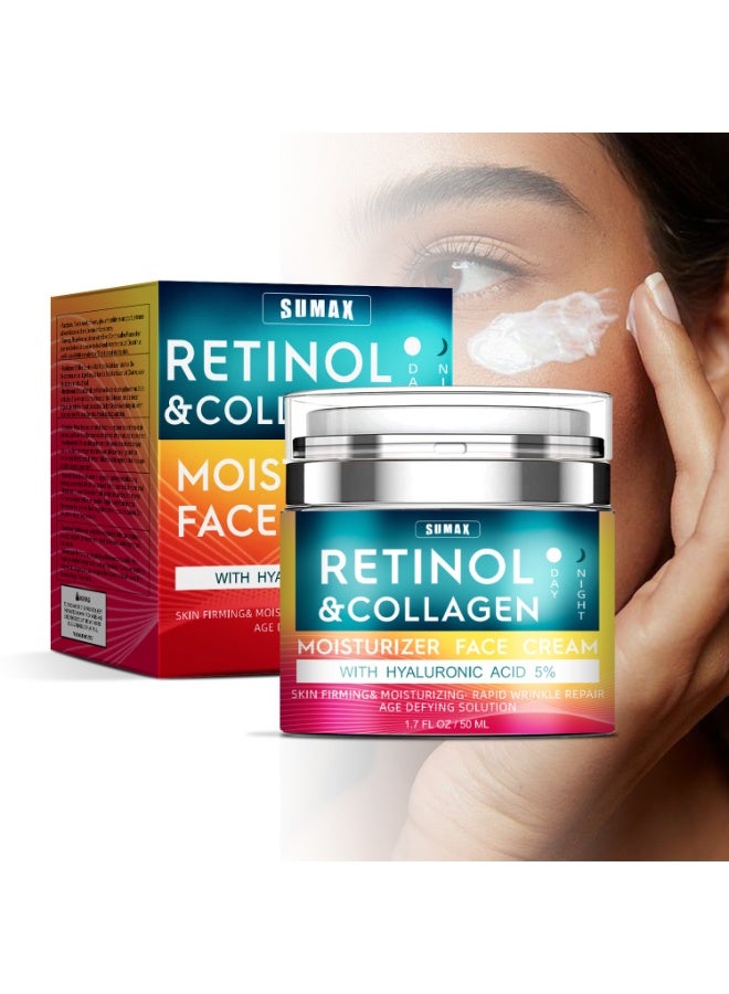 SUMAX Retinol Cream for Face with Hyaluronic Acid, Day-Night Anti-Aging Moisturizer for Women, Men, Collagen Cream for Face Reduces Wrinkles, Dryness, 1.7Oz - Image 3