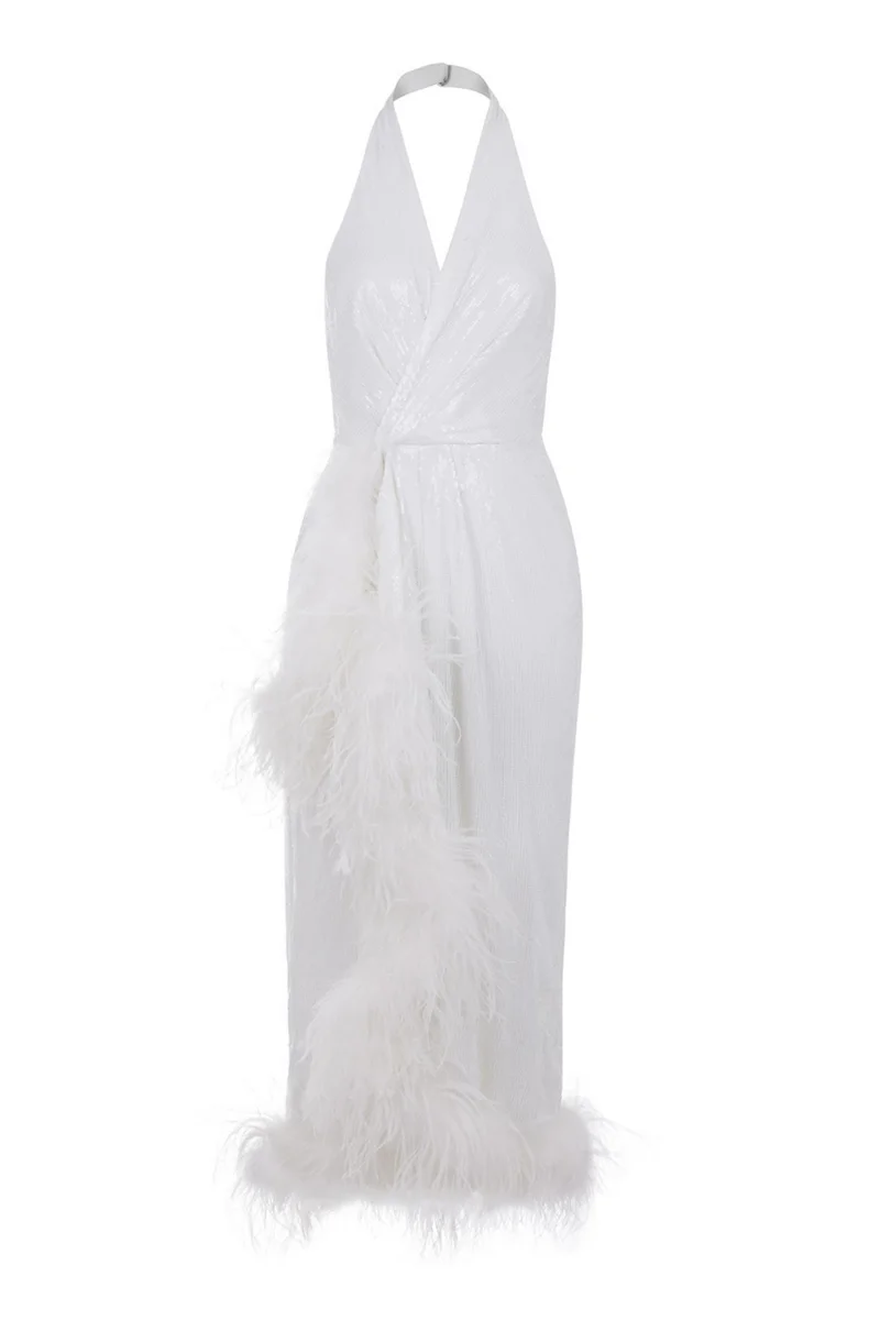 Nocturne  Sequined Feather Boa Mini Dress for Women | Best Price UAE