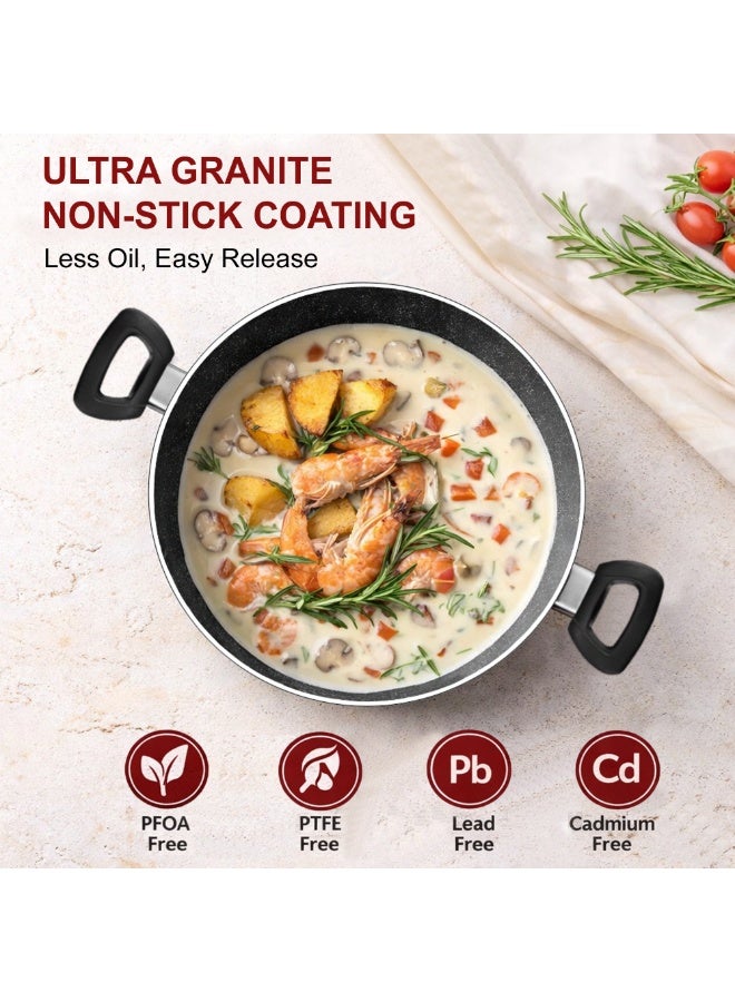 Sonex Non Stick Casserole 22 cm (3.5 Ltr), Marble Granite Coated, Heavy Duty Cookware, Even Heating, Tempered Glass Lid, Durable Aluminum Built, Heat Resistant Handle, Easy to Clean - Image 3