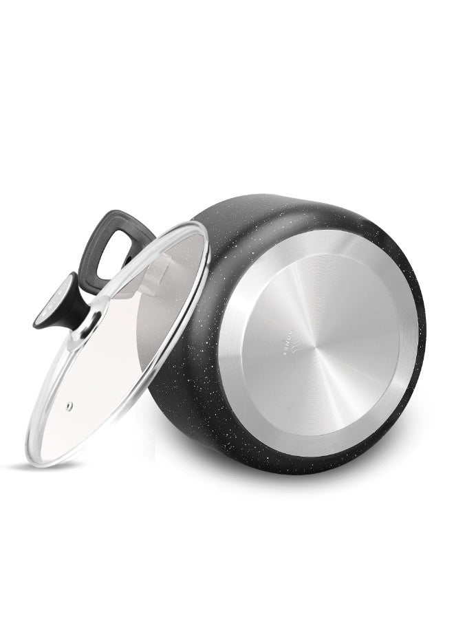 Sonex Non Stick Casserole 22 cm (3.5 Ltr), Marble Granite Coated, Heavy Duty Cookware, Even Heating, Tempered Glass Lid, Durable Aluminum Built, Heat Resistant Handle, Easy to Clean - Image 4