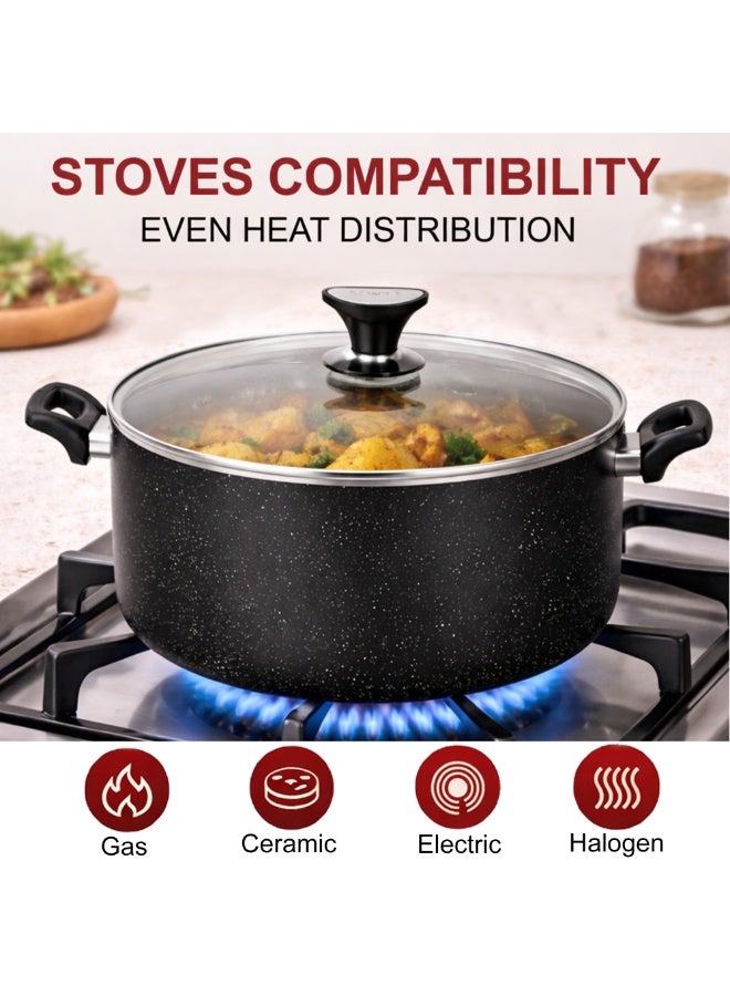 Sonex Non Stick Casserole 22 cm (3.5 Ltr), Marble Granite Coated, Heavy Duty Cookware, Even Heating, Tempered Glass Lid, Durable Aluminum Built, Heat Resistant Handle, Easy to Clean - Image 5