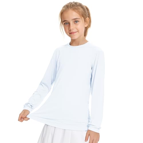 American Trends White Rash Guard Girls Shirt Long Sleeve UV Protection UPF+ 50 Sun Shirts Outdoor Athletic Girls Swim Shirt Sunscreen Swimsuit - White 10-12T - Image 1