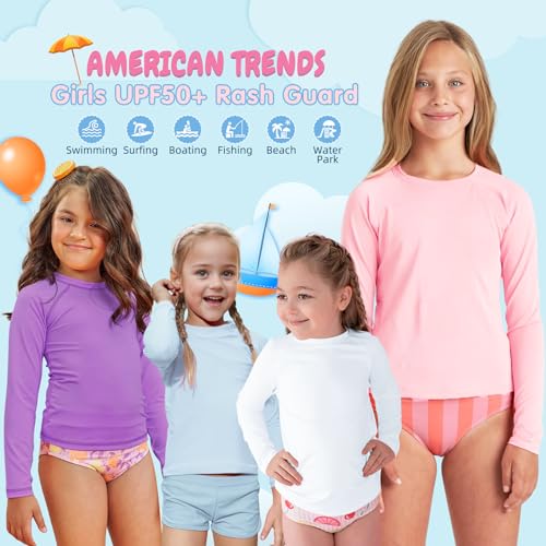 American Trends White Rash Guard Girls Shirt Long Sleeve UV Protection UPF+ 50 Sun Shirts Outdoor Athletic Girls Swim Shirt Sunscreen Swimsuit - White 10-12T - Image 4