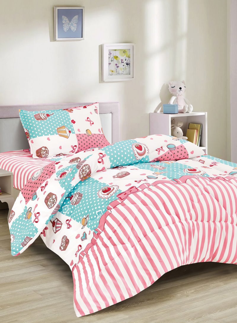 مينجلي طقم لحاف أطفال متوسط ​​الحشو مكون من 3 قطع طقم سرير ذو وجهين مقاس مفرد 170 × 220 سم للأولاد والبنات - Image 1