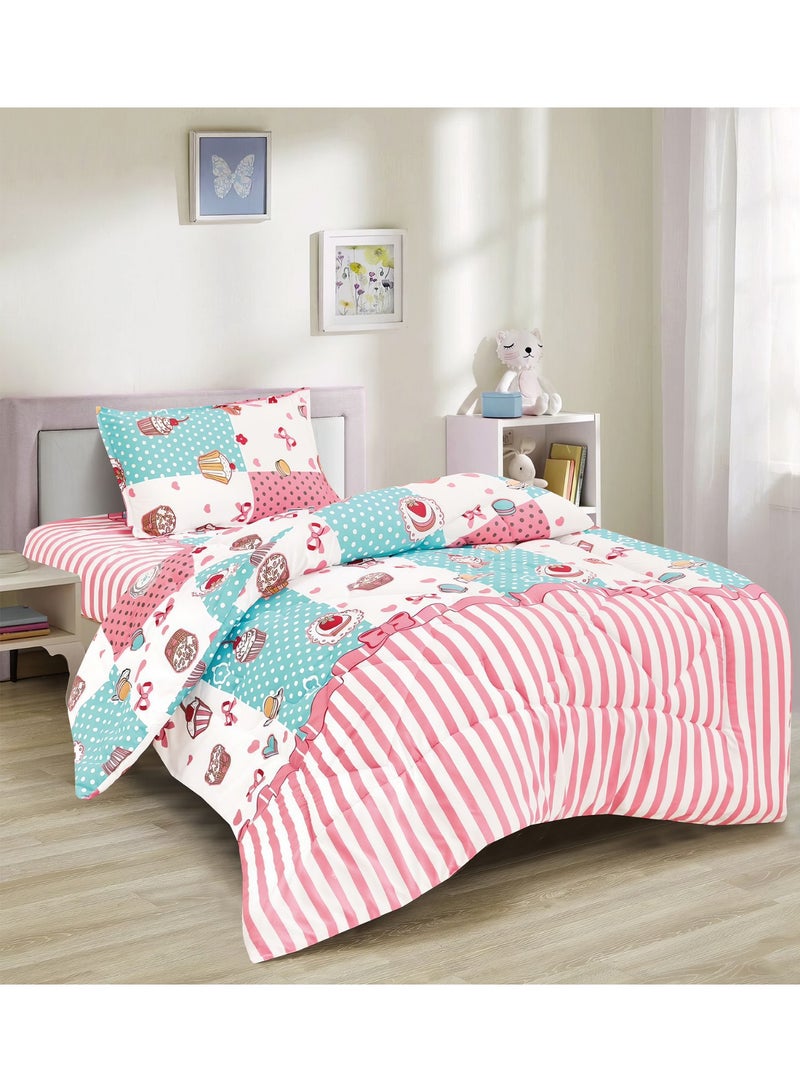 مينجلي طقم لحاف أطفال متوسط ​​الحشو مكون من 3 قطع طقم سرير ذو وجهين مقاس مفرد 170 × 220 سم للأولاد والبنات - Image 2
