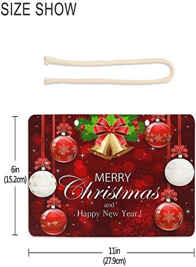 لوحة معلقة على الباب بتصميم كرات عيد الميلاد ورقائق الثلج من Vdsrup، وأجراس ذهبية، وشجرة تنوب مع خيط للتعليق، لوحة جدارية مزخرفة لتزيين باب المنزل الأمامي، مقاس 6 × 11 بوصة - Image 3