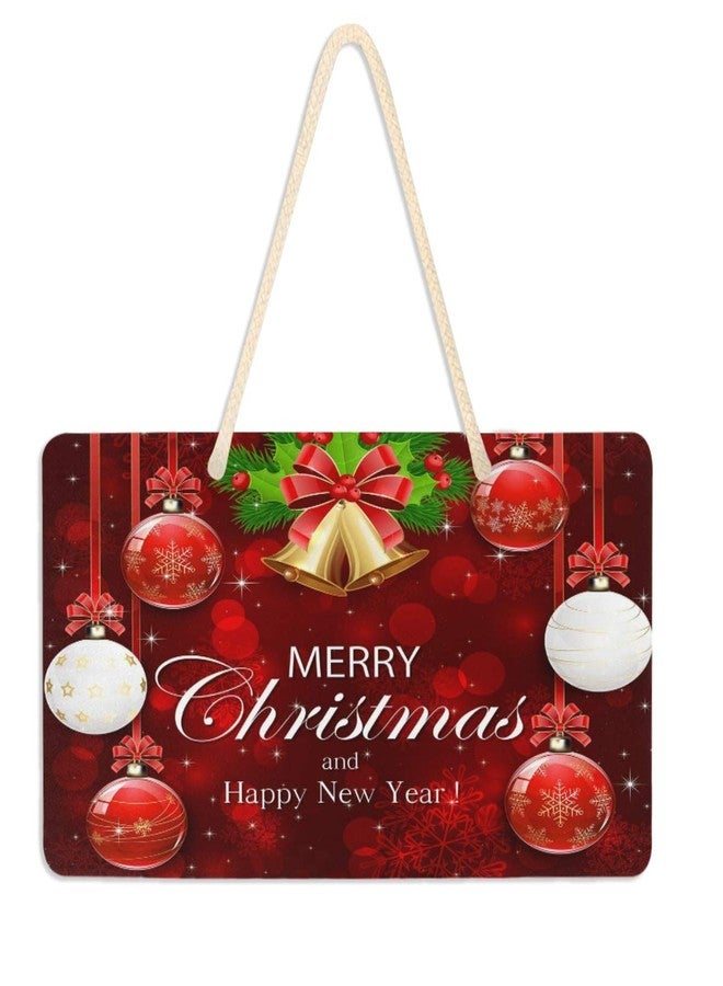 لوحة معلقة على الباب بتصميم كرات عيد الميلاد ورقائق الثلج من Vdsrup، وأجراس ذهبية، وشجرة تنوب مع خيط للتعليق، لوحة جدارية مزخرفة لتزيين باب المنزل الأمامي، مقاس 6 × 11 بوصة - Image 1
