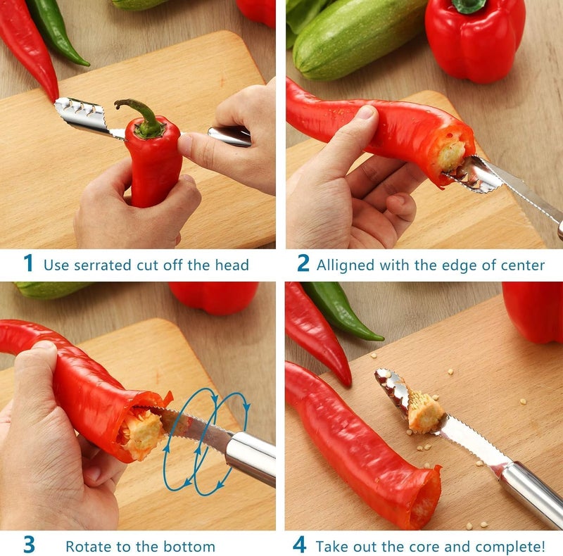Stadash Stadash 1 Pcs Stainless Steel Pepper Corer Seed Remover Tool Serrated Chili Deseeder for Jalapenos Bell Peppers and Vegetables Kitchen Gadget for Slicing Coring  - Image 3