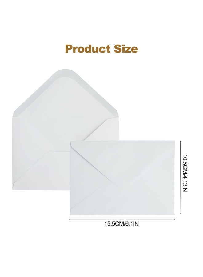 100 ظرف A6 مقاس 10.5×15.5 سم - ظروف فاخرة بختم رطب، غطاء V، لحفلات الزفاف والبطاقات والمناسبات الرسمية - أبيض كلاسيكي - Image 3