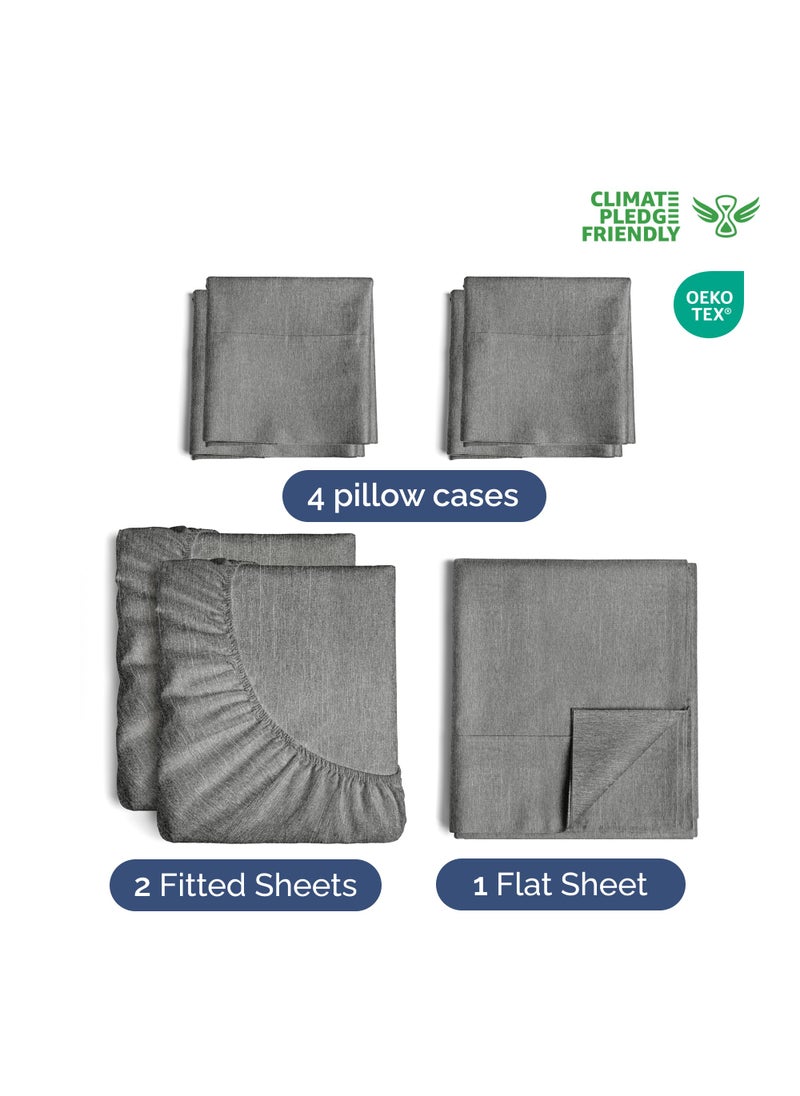 Extra Deep Split King Sheet Set - 7 Piece Breathable & Cooling Sheets - Hotel Luxury Bed Sheets Set - Easy Fit - Soft  Wrinkle Free & Comfy Sheets Set - Heathered Grey Sheet Set w/Extra Deep Pockets