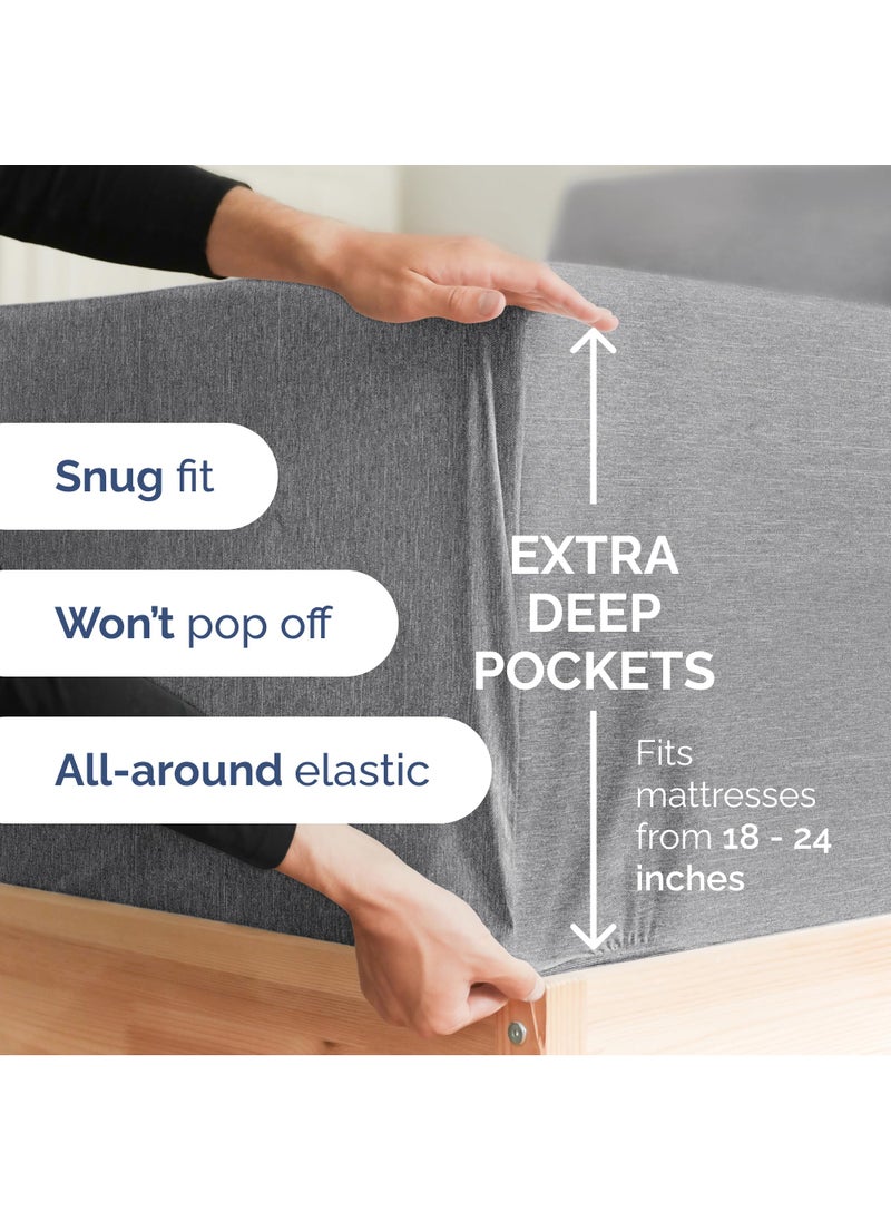 Extra Deep Split King Sheet Set - 7 Piece Breathable & Cooling Sheets - Hotel Luxury Bed Sheets Set - Easy Fit - Soft  Wrinkle Free & Comfy Sheets Set - Heathered Grey Sheet Set w/Extra Deep Pockets
