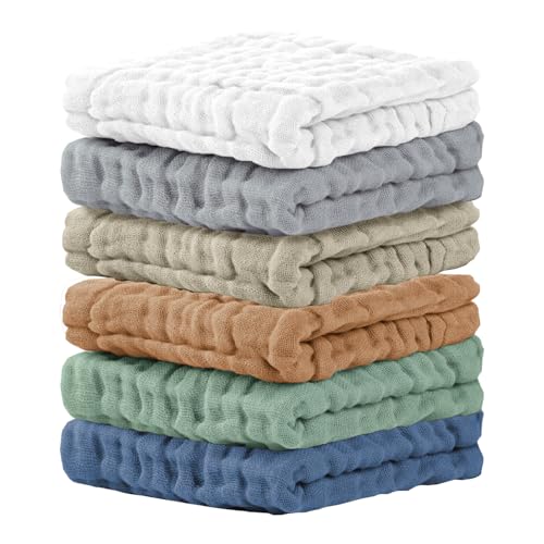 Cuddle Campus Baby Washcloths 6 Packs Muslin Washcloths BabyCotton Burp Cloths Extra Absorbent and Soft Wash Clothes for Newborns 12x12 Inches - Image 1