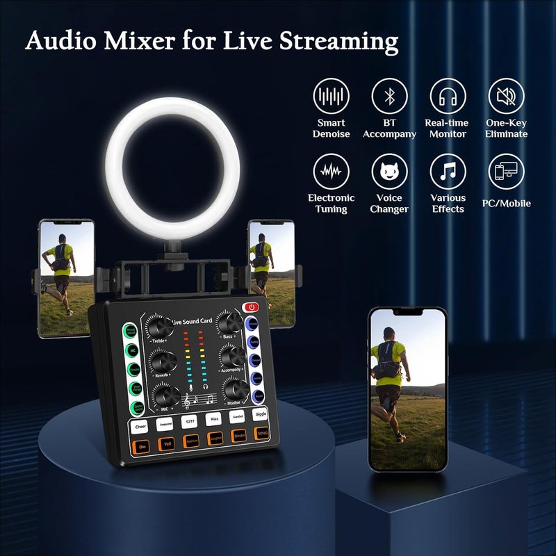 Live Sound Card, M8 Mini Audio Mixer Board, DJ Mixer, for Music Recording Karaoke Singing Broadcast & Live Stream/Podcast/Game(White) - Image 2
