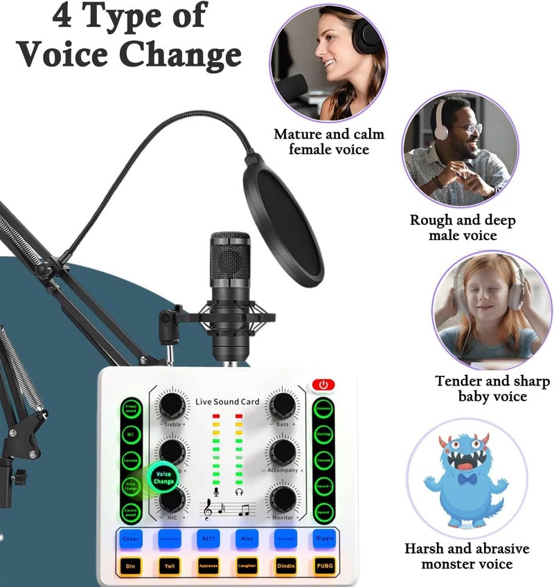 Live Sound Card, M8 Mini Audio Mixer Board, DJ Mixer, for Music Recording Karaoke Singing Broadcast & Live Stream/Podcast/Game(White) - Image 5