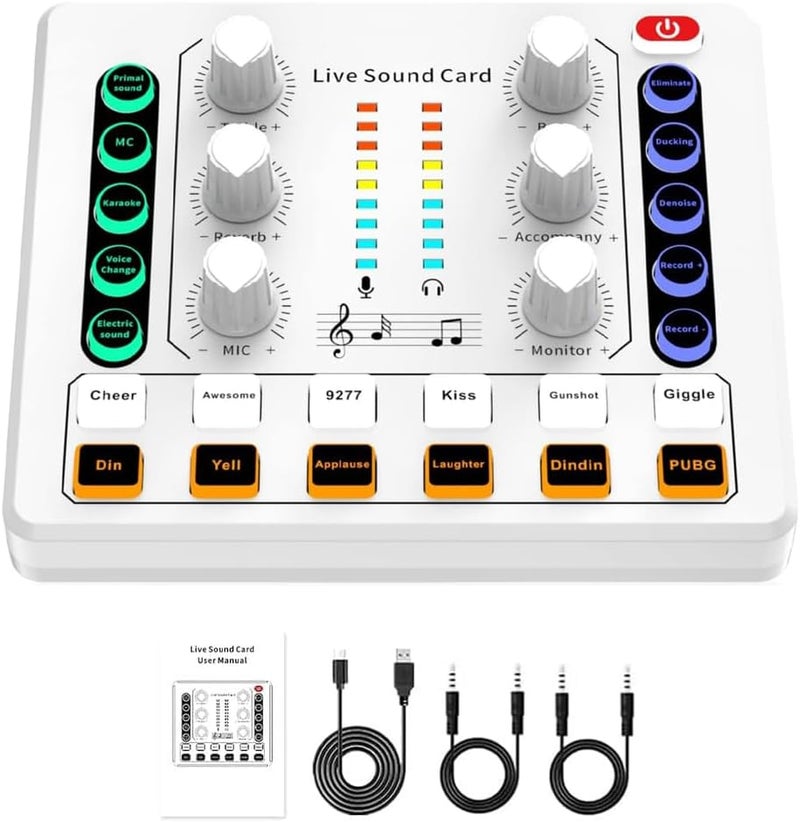 Live Sound Card, M8 Mini Audio Mixer Board, DJ Mixer, for Music Recording Karaoke Singing Broadcast & Live Stream/Podcast/Game(White) - Image 1