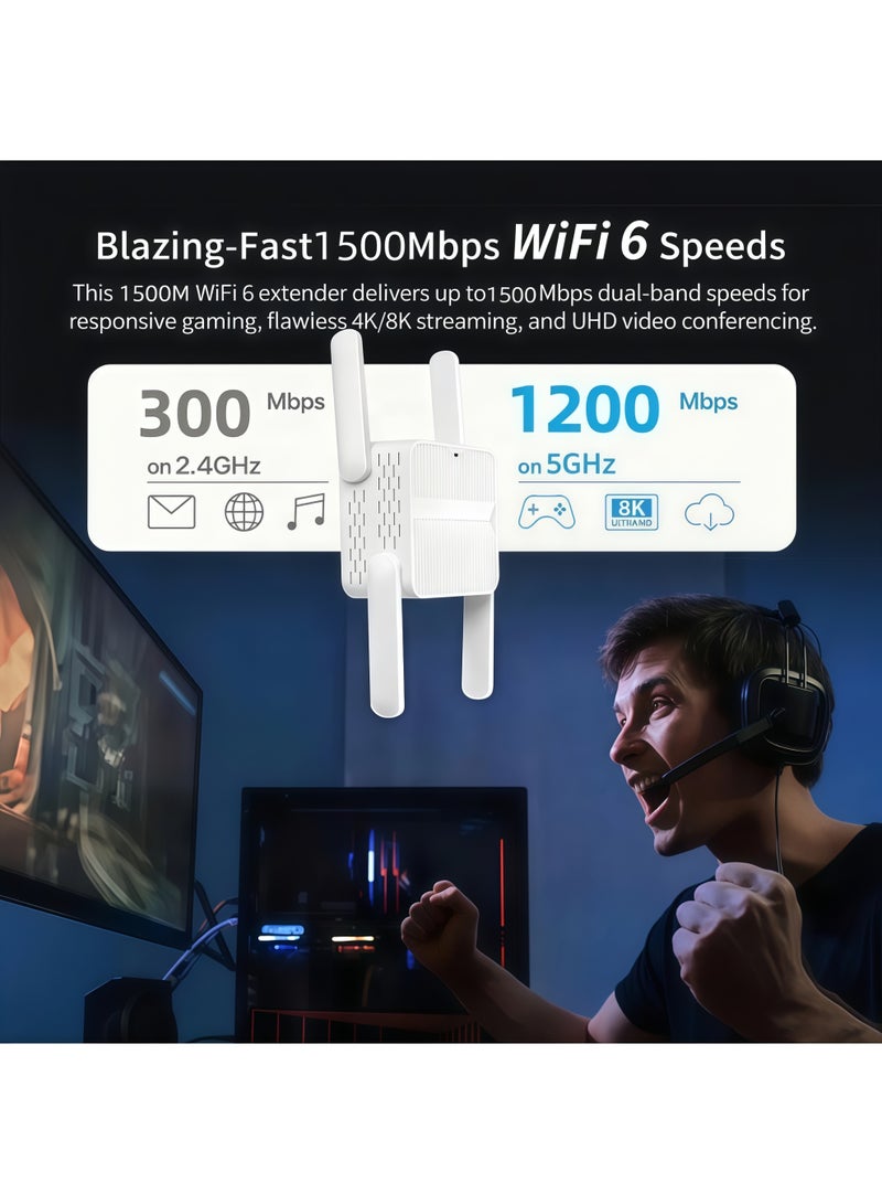 AURIEL 1500Mbps WiFi 6 Wireless WiFi Repeater, Dual Band 2.4GHz/5GHz 802.11Ax Wireless WiFi Extender, 4 Antenna Wireless Signal Booster, Network Amplifier, 360° Full Coverage - Image 2