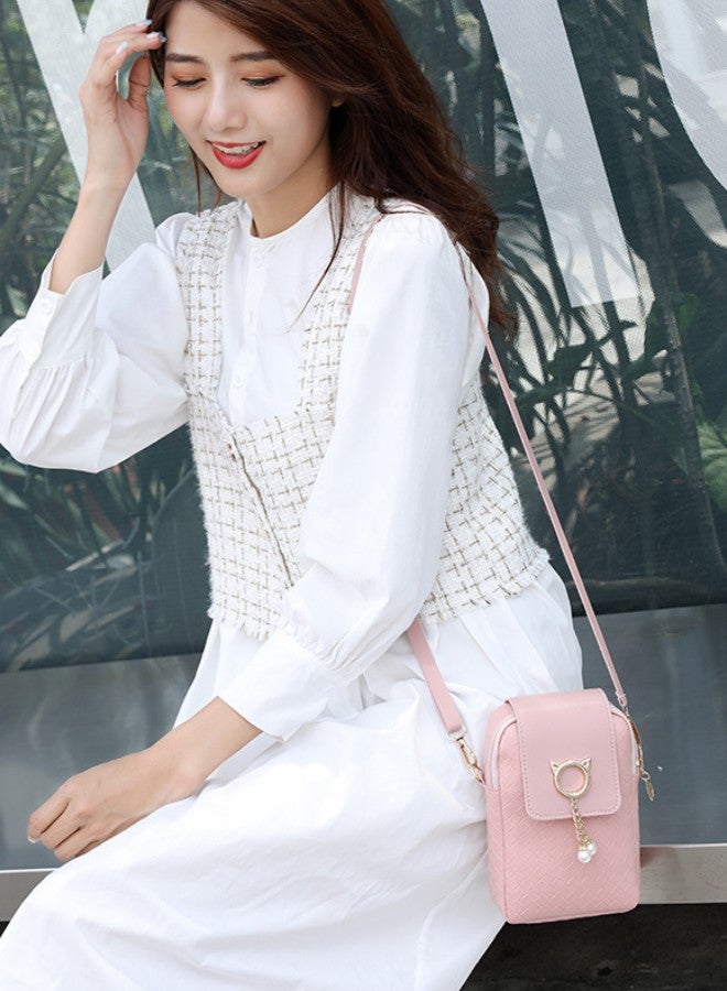 WAOKN Women's Korean Style Fashionable Woven Shoulder Bag, New Versatile PU Leather Crossbody Bag for Ladies，Girls' Flip-top Magnetic Buckle Carrying Bag, Fresh and Sweet Tote Bags(Pink) - Image 2