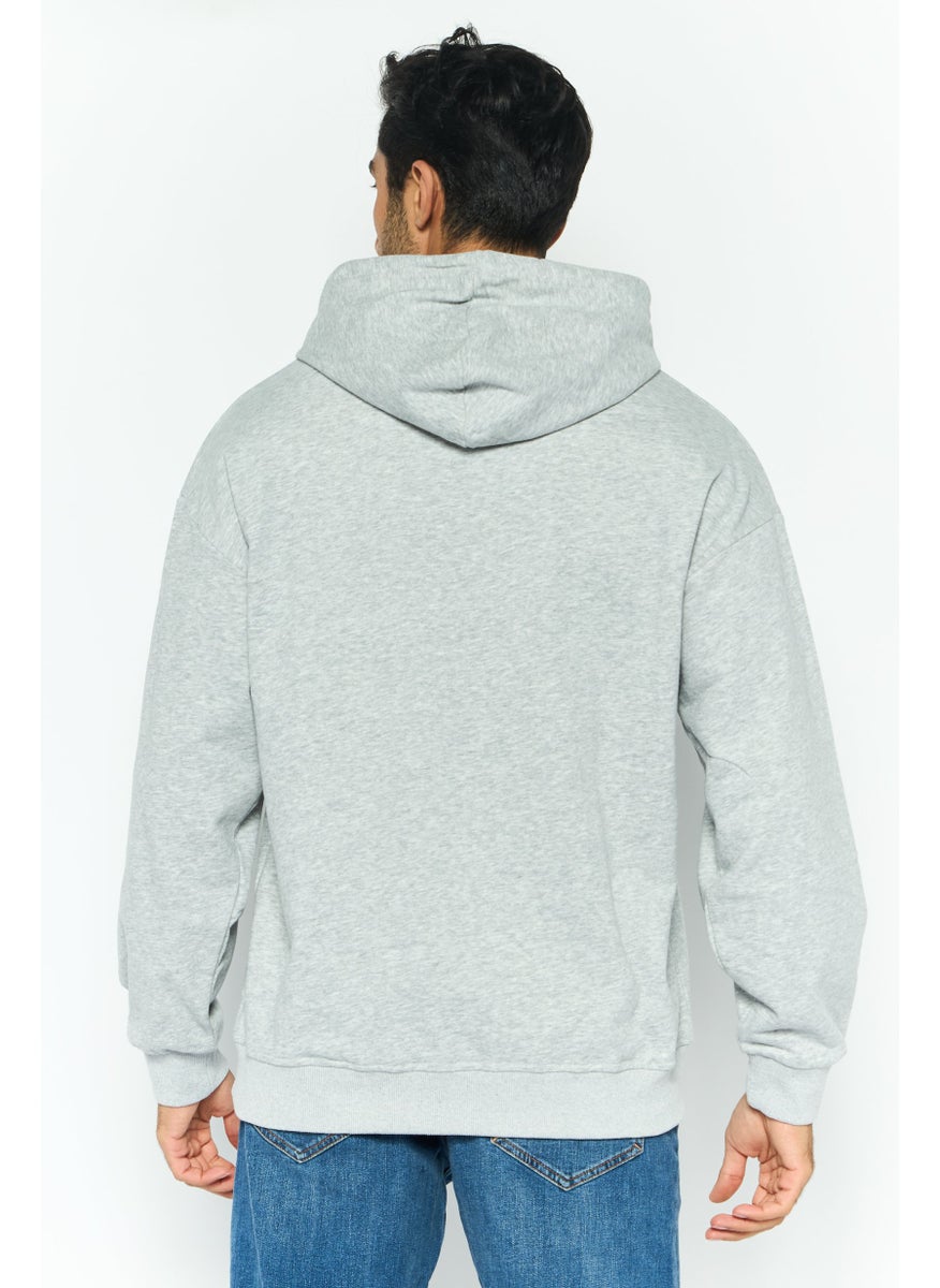 ELVIS Men Hooded Brand Logo Long Sleeves Sweatshirt, Grey  - Image 4