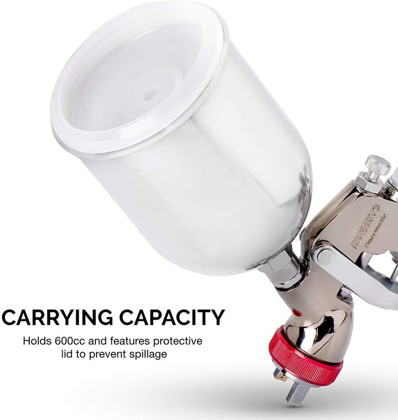 NEIKO 31216A Air Spray Paint Gun, HVLP with Gravity Feed, 2.0 MM Nozzle, 600 CC Capacity, Spray Gun Paint Sprayer for Walls, Automotive, Home Improvement - Image 4