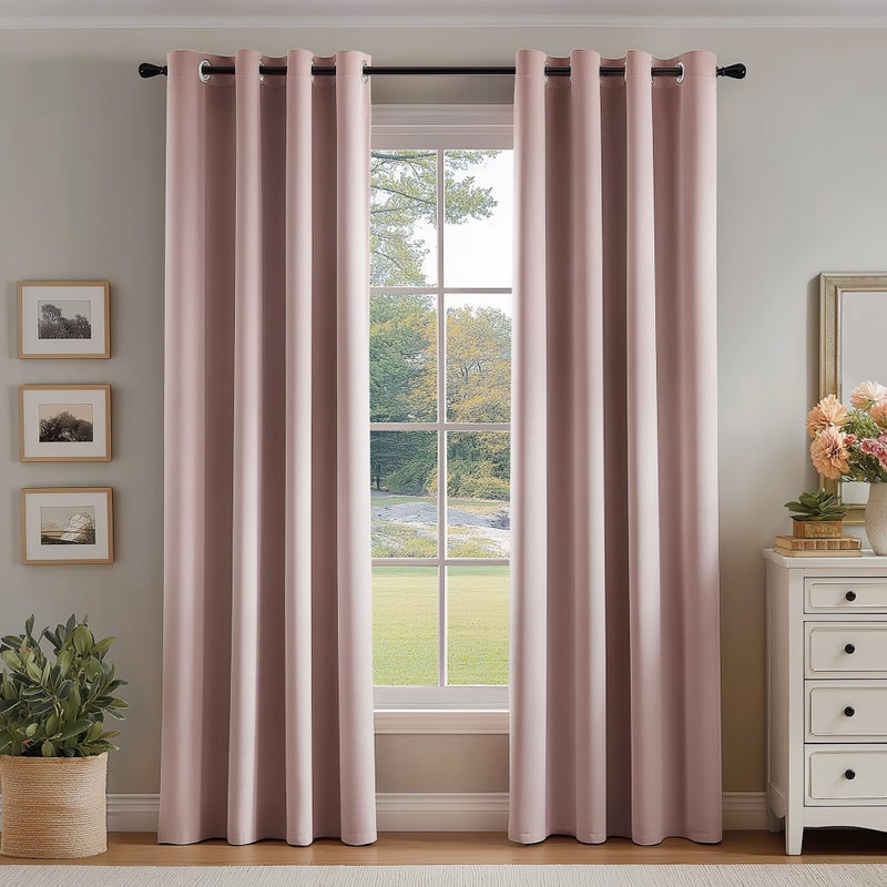 FMFUNCTEX 100% Blackout Curtains for Bedroom, Blush Pink Curtains 84 Inches Long Textured Thermal Insulated Curtains for Living Room Drapes, Black Out Drapery Grommet Room Darkening 2 Panels - Image 1