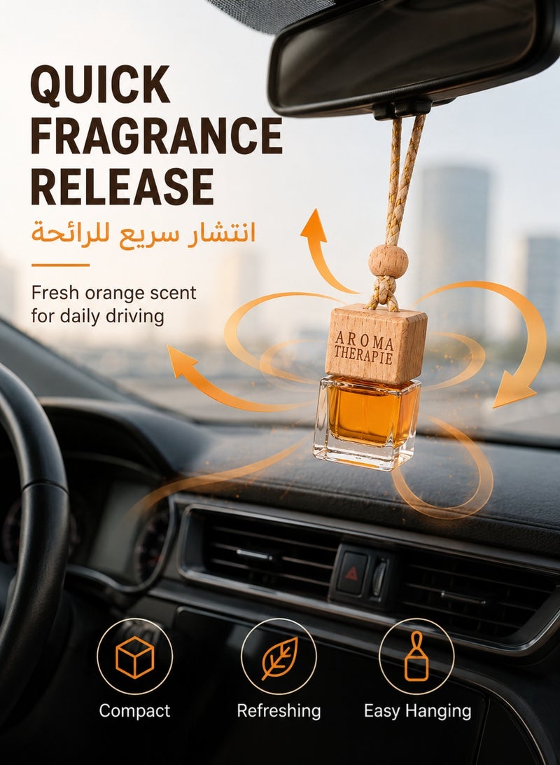 ايكوي معطر سيارة معلق 10 مل برائحة البرتقال، عطر سيارة بتصميم أنيق مع غطاء خشبي وحبل تعليق، معطر هواء للسيارة وزينة مدمجة للمرآة الداخلية ومقصورة السيارة - Image 3