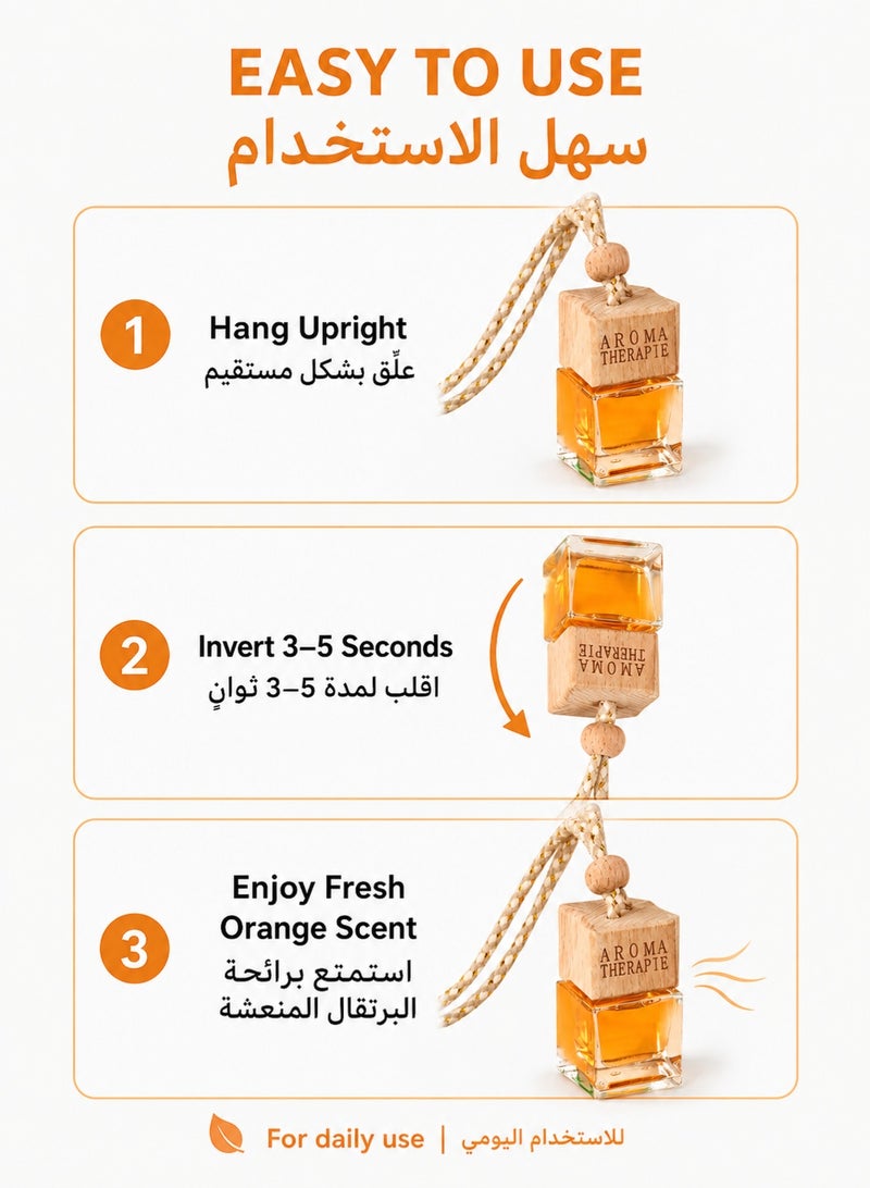 ايكوي معطر سيارة معلق 10 مل برائحة البرتقال، عطر سيارة بتصميم أنيق مع غطاء خشبي وحبل تعليق، معطر هواء للسيارة وزينة مدمجة للمرآة الداخلية ومقصورة السيارة - Image 4