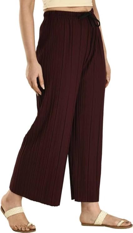 KBNBJ Women's Lycra Palazzo Pants, Stretchable & Comfortable, Free Size (in, Alpha, XL, Regular, Brown/Grey) - Image 3