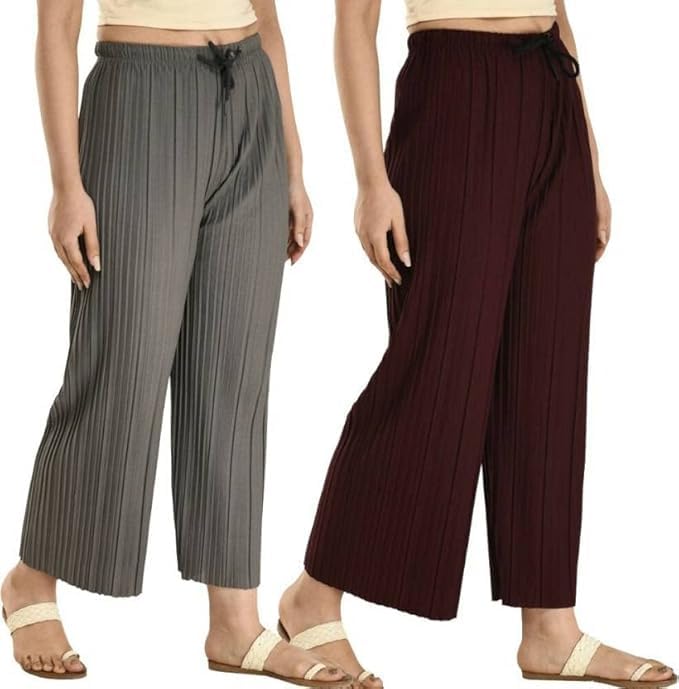 KBNBJ Women's Lycra Palazzo Pants, Stretchable & Comfortable, Free Size (in, Alpha, XL, Regular, Brown/Grey) - Image 1
