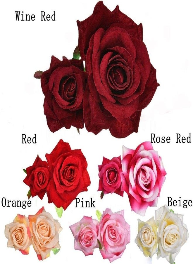 SENYAZON Ladies Handmade Flannel Elegant Pink Red Rose Hairpin Hair Clips Bridesmaid Head Piece Bridal Flower Hiar Clip (BEIGE) - Image 2