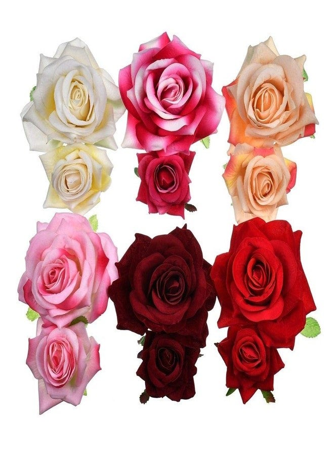 SENYAZON Ladies Handmade Flannel Elegant Pink Red Rose Hairpin Hair Clips Bridesmaid Head Piece Bridal Flower Hiar Clip (BEIGE) - Image 3