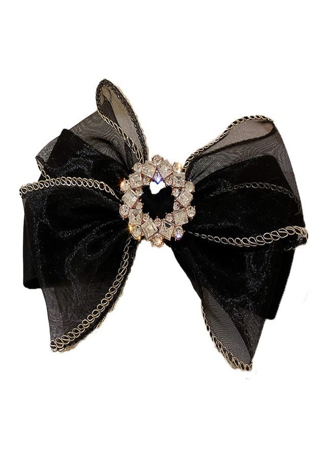 Jumwrit Large Bow Hair Clip Rhinestone Hair Barrette Strong Hold Bowknot Hair Clip Mesh Hair Bow Fashion Hair Accessories for Women Girls（Black） - Image 5