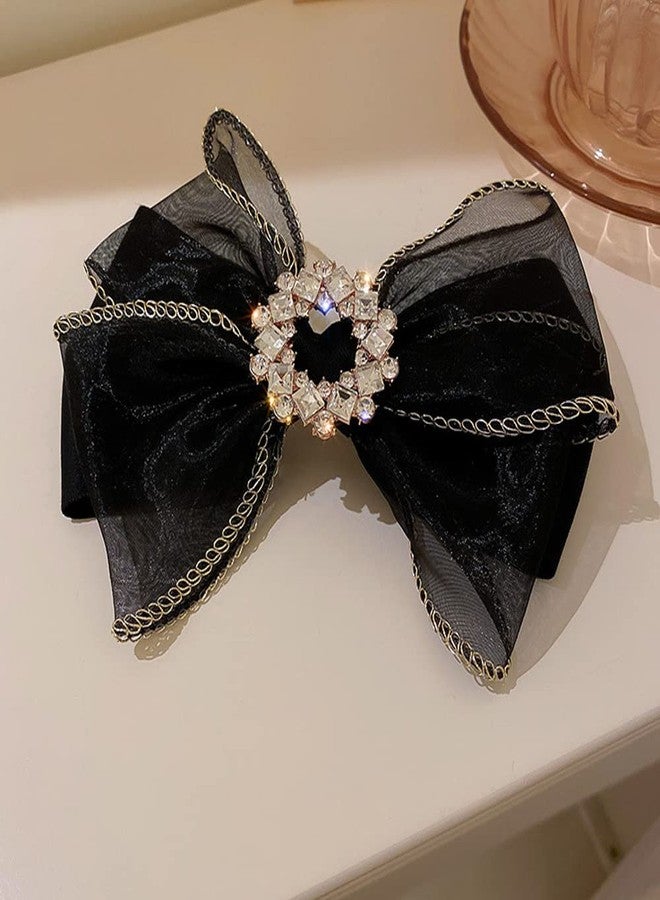 Jumwrit Large Bow Hair Clip Rhinestone Hair Barrette Strong Hold Bowknot Hair Clip Mesh Hair Bow Fashion Hair Accessories for Women Girls（Black） - Image 4